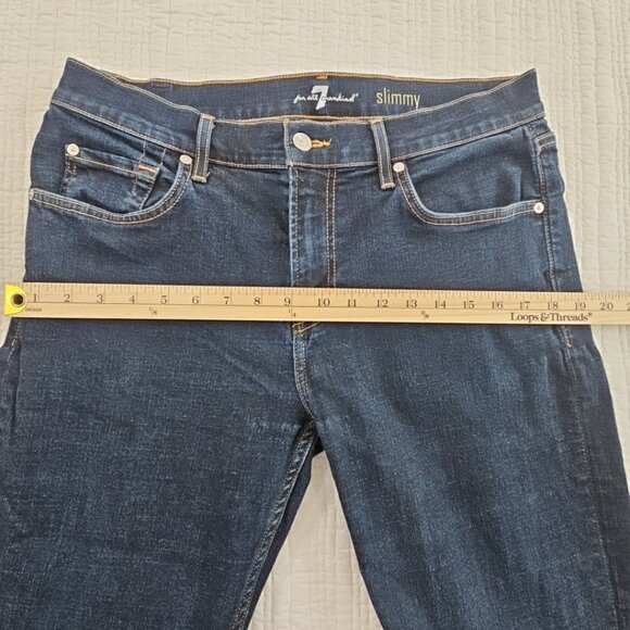 7 For All Mankind Slimmy Jeans Men's 34x33 Dark Wash Stretch Straight Leg EUC - Picture 5 of 16